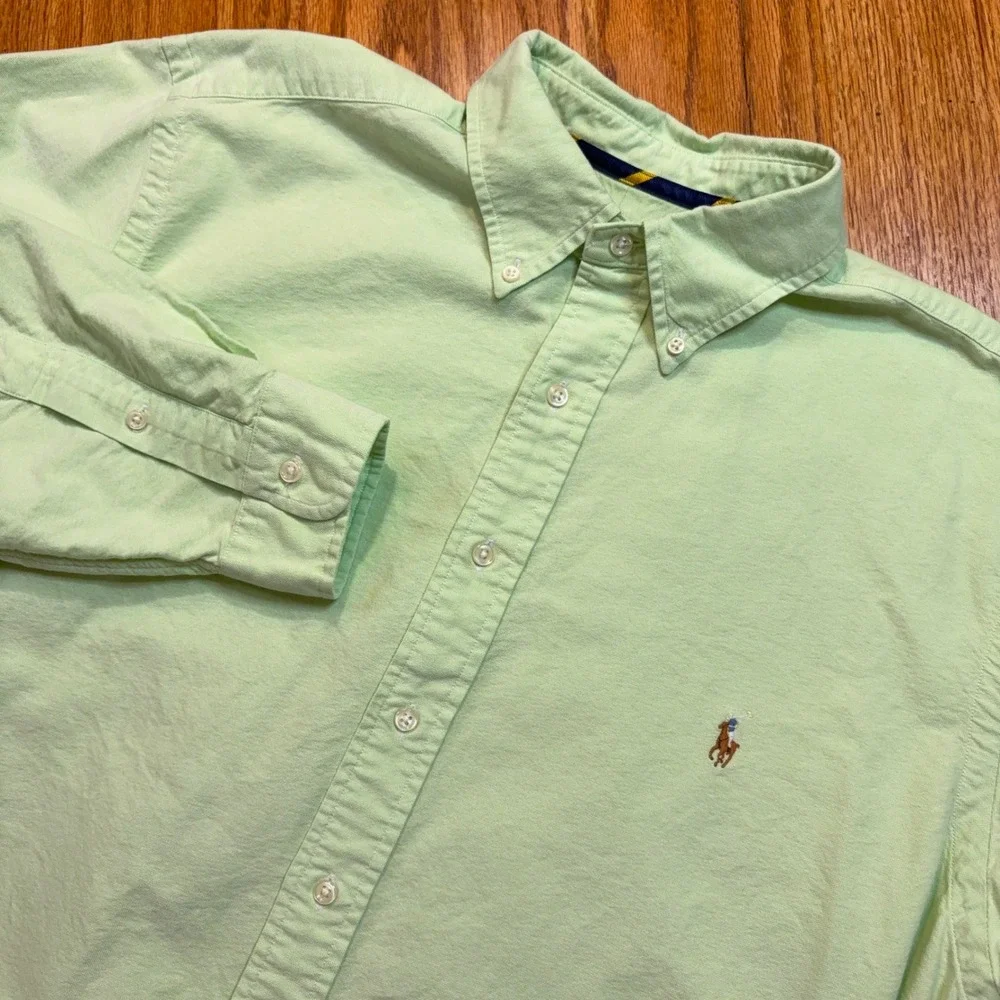 Polo Ralph Lauren Oxford Shirt Mens Large Tall Green Classic Fit Flesh Pony